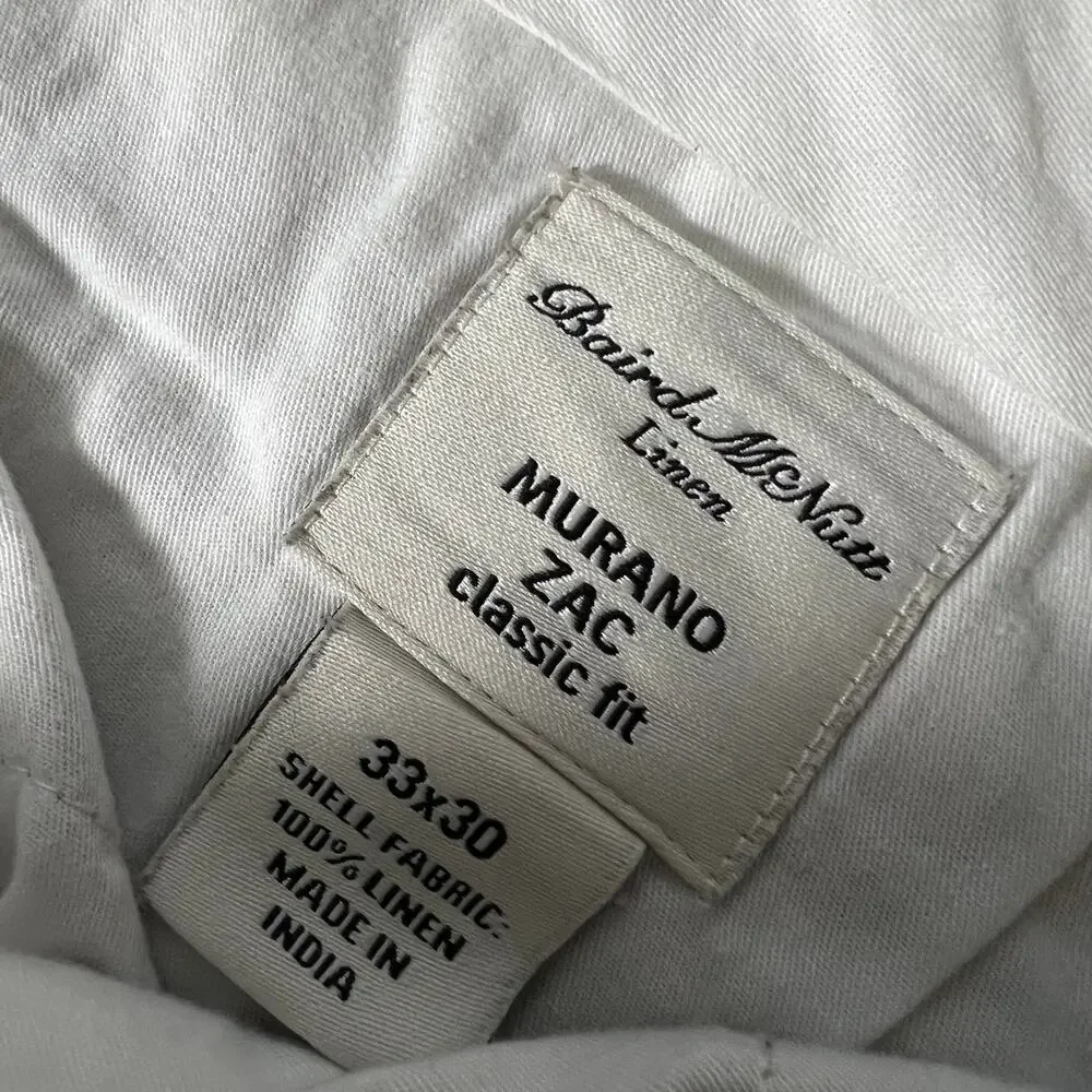 Linen Murano Baird McNutt Men's Brown Pants Classic Fit Size 33x30